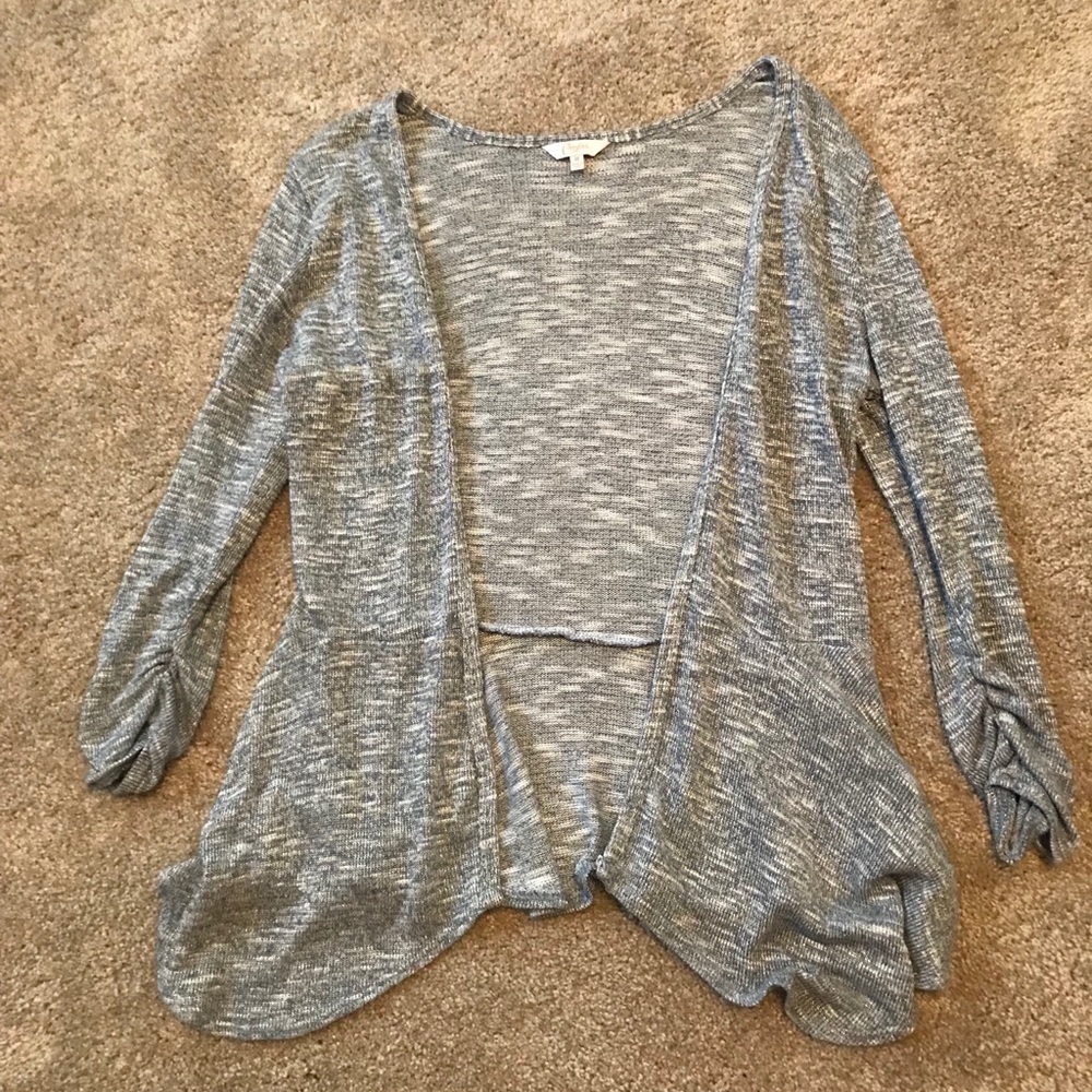 blue cardigan with tiny little sliver sparkles